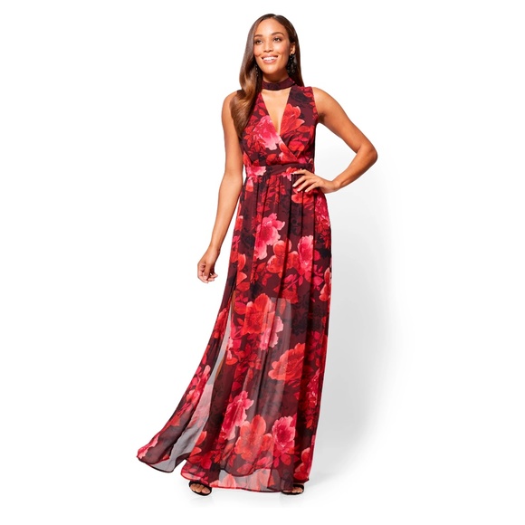 New York & Company Dresses & Skirts - NEW YORK & COMPANY FLORAL CHOKER MAXI DRESS XS
